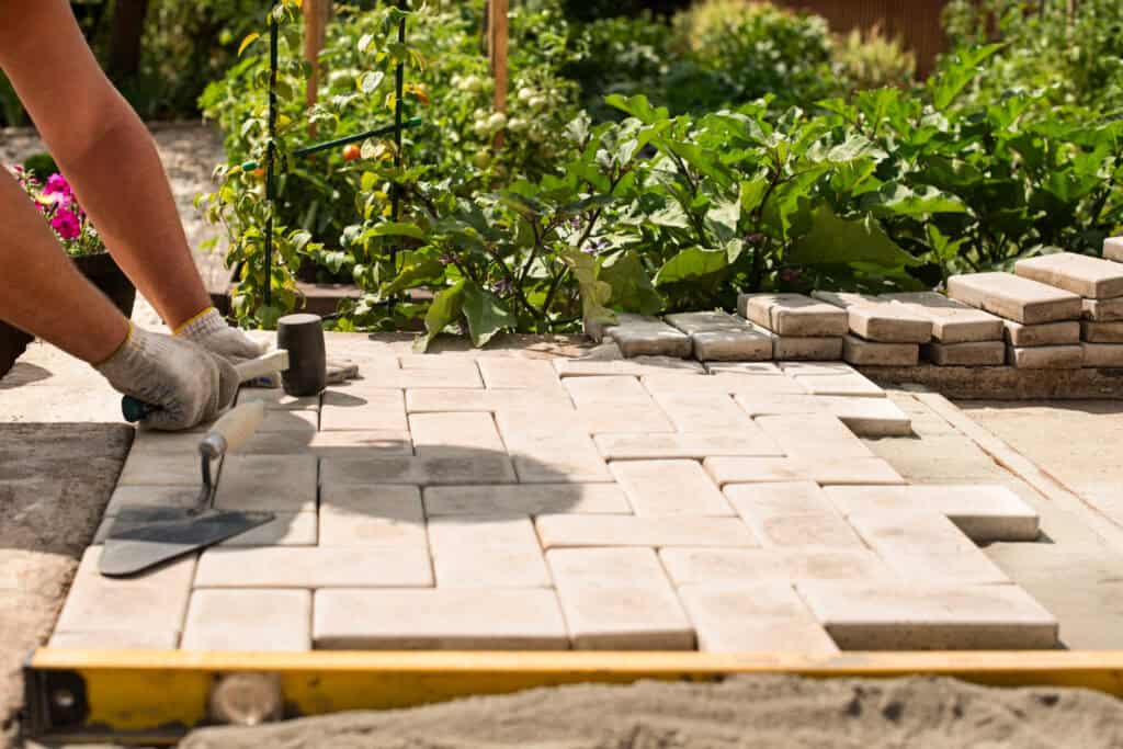 concrete and travertine pavers